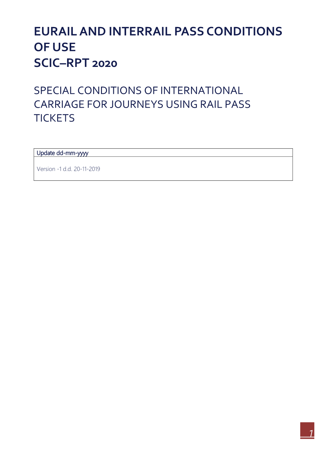 Eurail and Interrail Pass Conditions of Use Scic–Rpt 2020