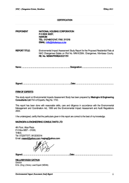 CERTIFICATION PROPONENT NATIONAL HOUSING CORPORATION P.O BOX 30257, NAIROBI TEL: 312149/312147, FAX: 311318 EMAIL: Info@Nhckenya