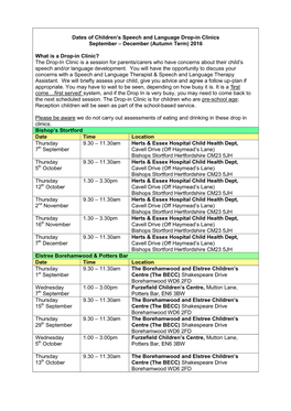 December (Autumn Term) 2016 What Is a Drop-In Clinic?