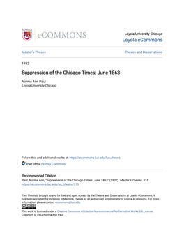 Suppression of the Chicago Times: June 1863