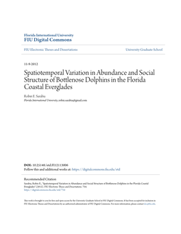 Spatiotemporal Variation in Abundance and Social Structure of Bottlenose Dolphins in the Florida Coastal Everglades Robin E