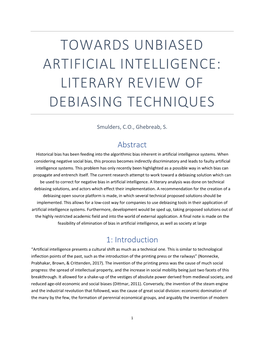 Towards Unbiased Artificial Intelligence: Literary Review of Debiasing Techniques