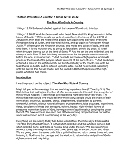 The Man Who Stole a Country: 1 Kings 12:19; 26-32 the Man Who