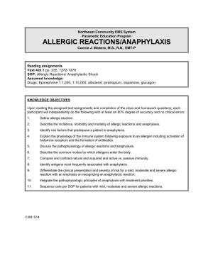 ALLERGIC REACTIONS/ANAPHYLAXIS Connie J