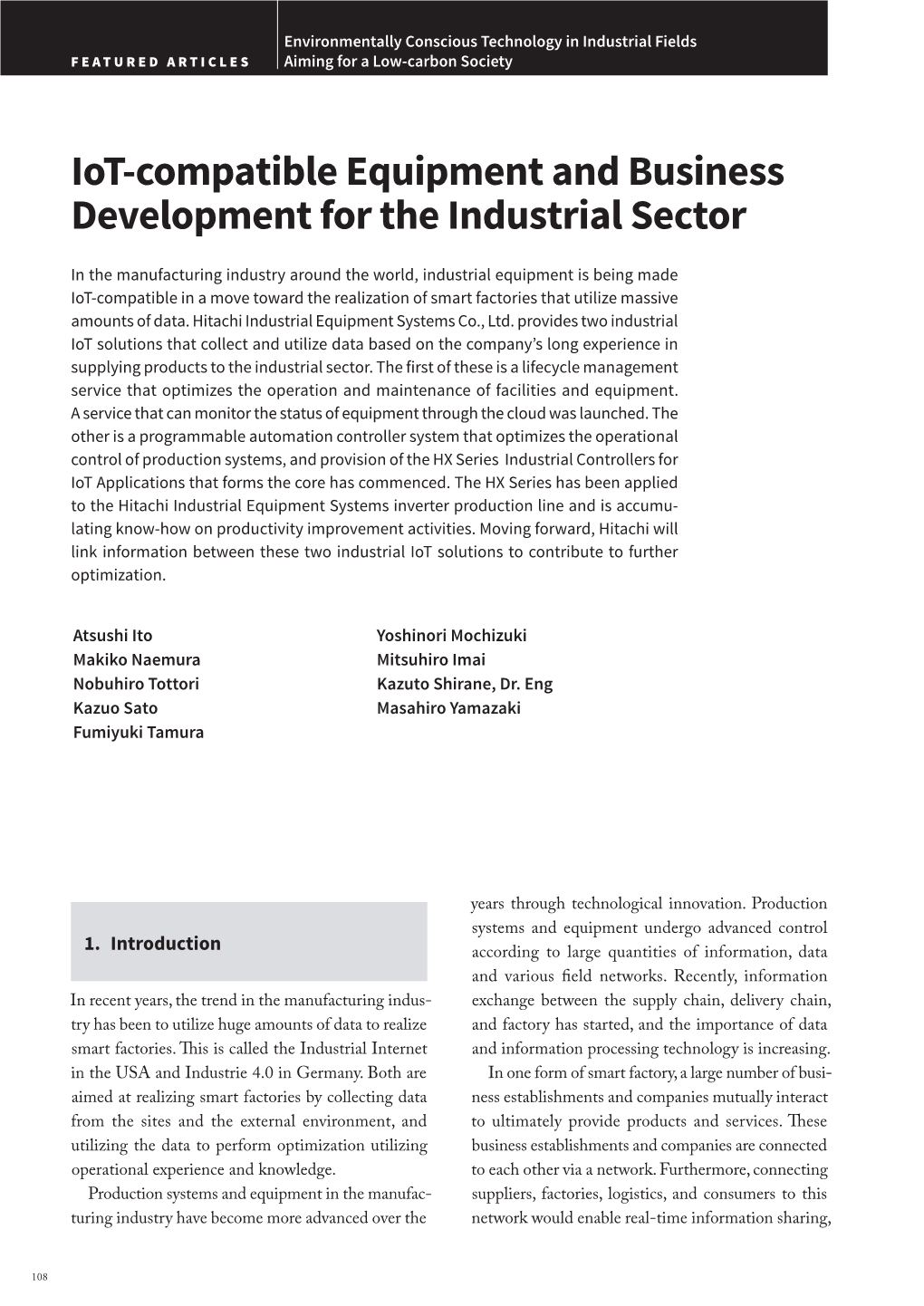 Iot-Compatible Equipment and Business Development for the Industrial Sector