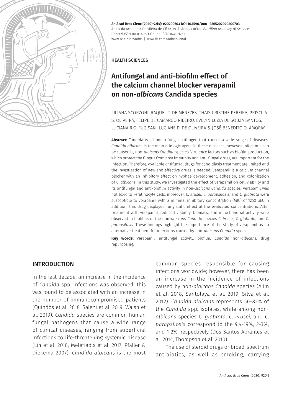 Health Antifungal and Anti-Biofilm Effect of the Calcium Channel Blocker Verapamil on Non-Albicans Candida Species