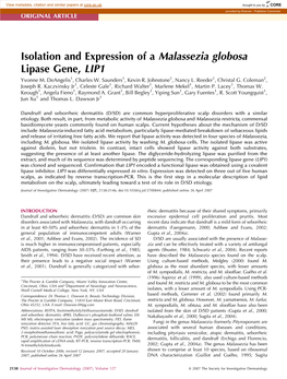 Isolation and Expression of a Malassezia Globosa Lipase Gene, LIP1 Yvonne M