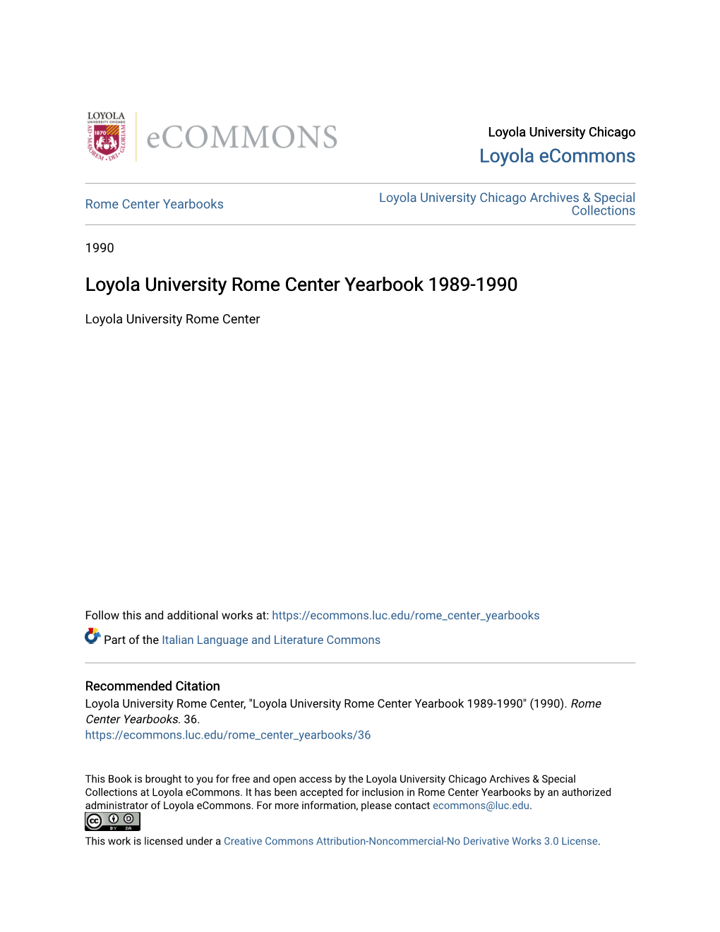 Loyola University Rome Center Yearbook 1989-1990