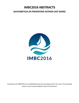Imbc2016 Abstracts (Alphabetical by Presenting Author Last Name)