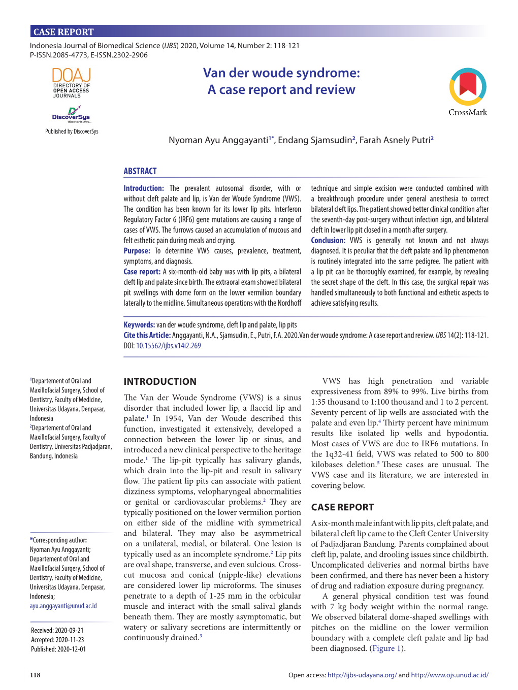 Van Der Woude Syndrome: a Case Report and Review