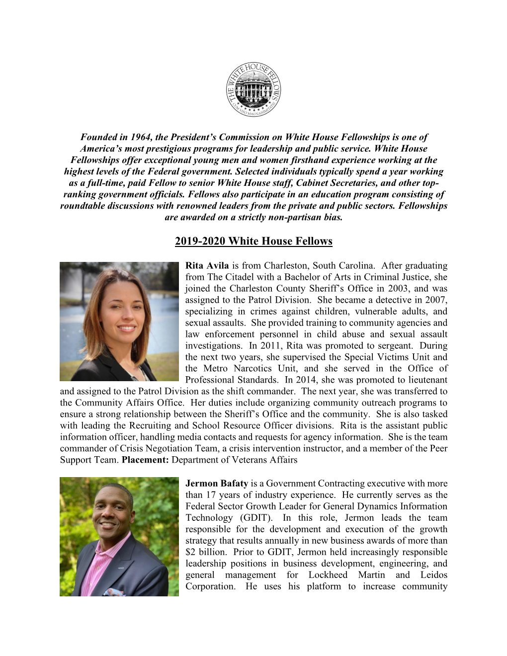 2019-2020 White House Fellows