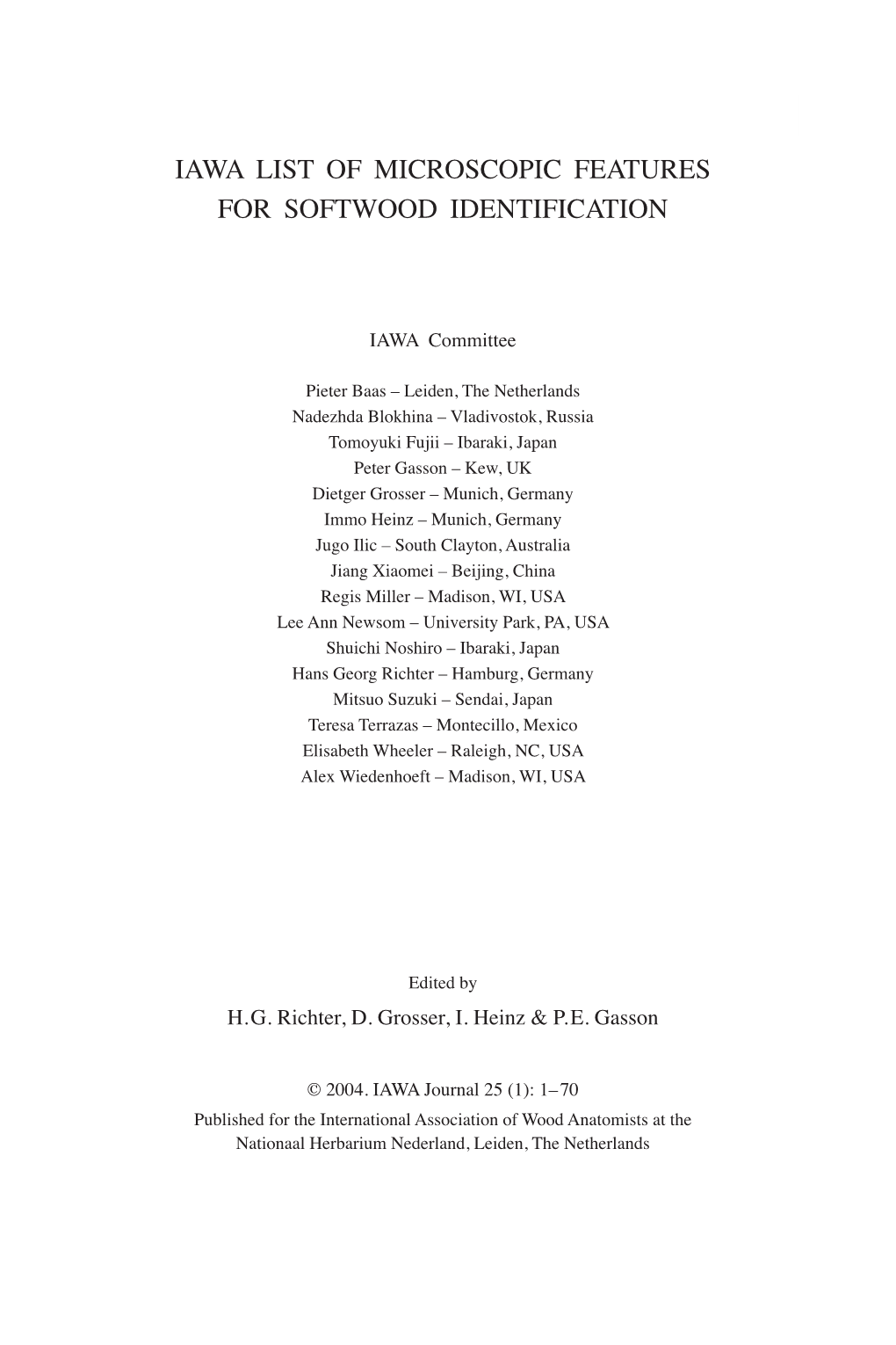 IAWA List of Microscopic Features for Softwood Identification 1