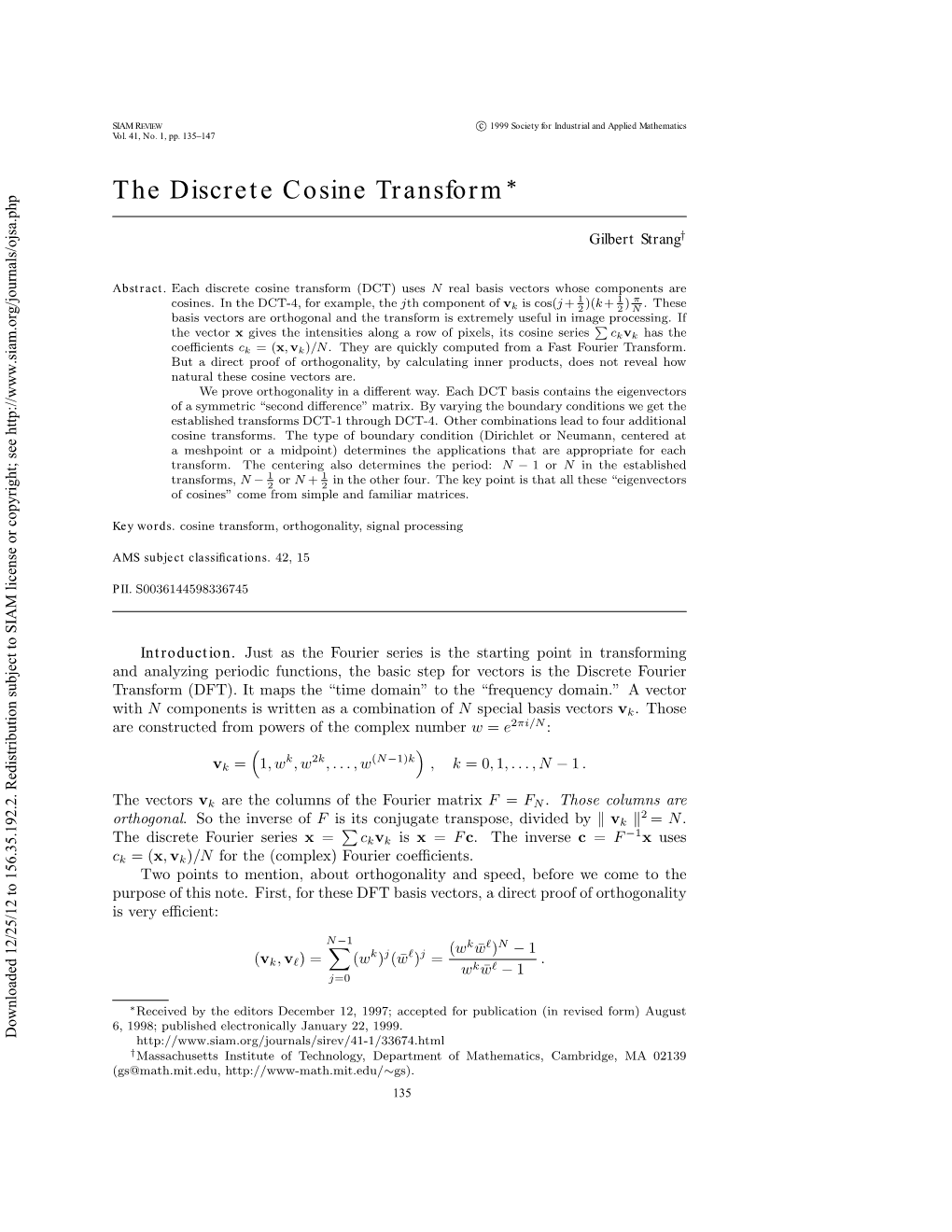 The Discrete Cosine Transform∗