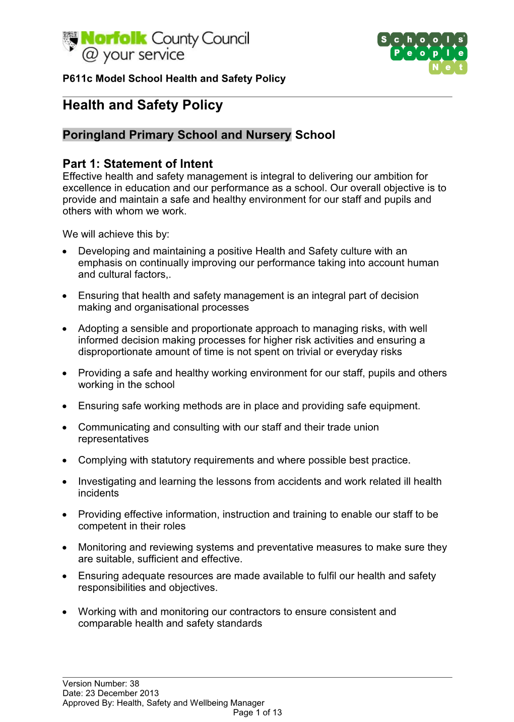 P611c Model School Health and Safety Policy