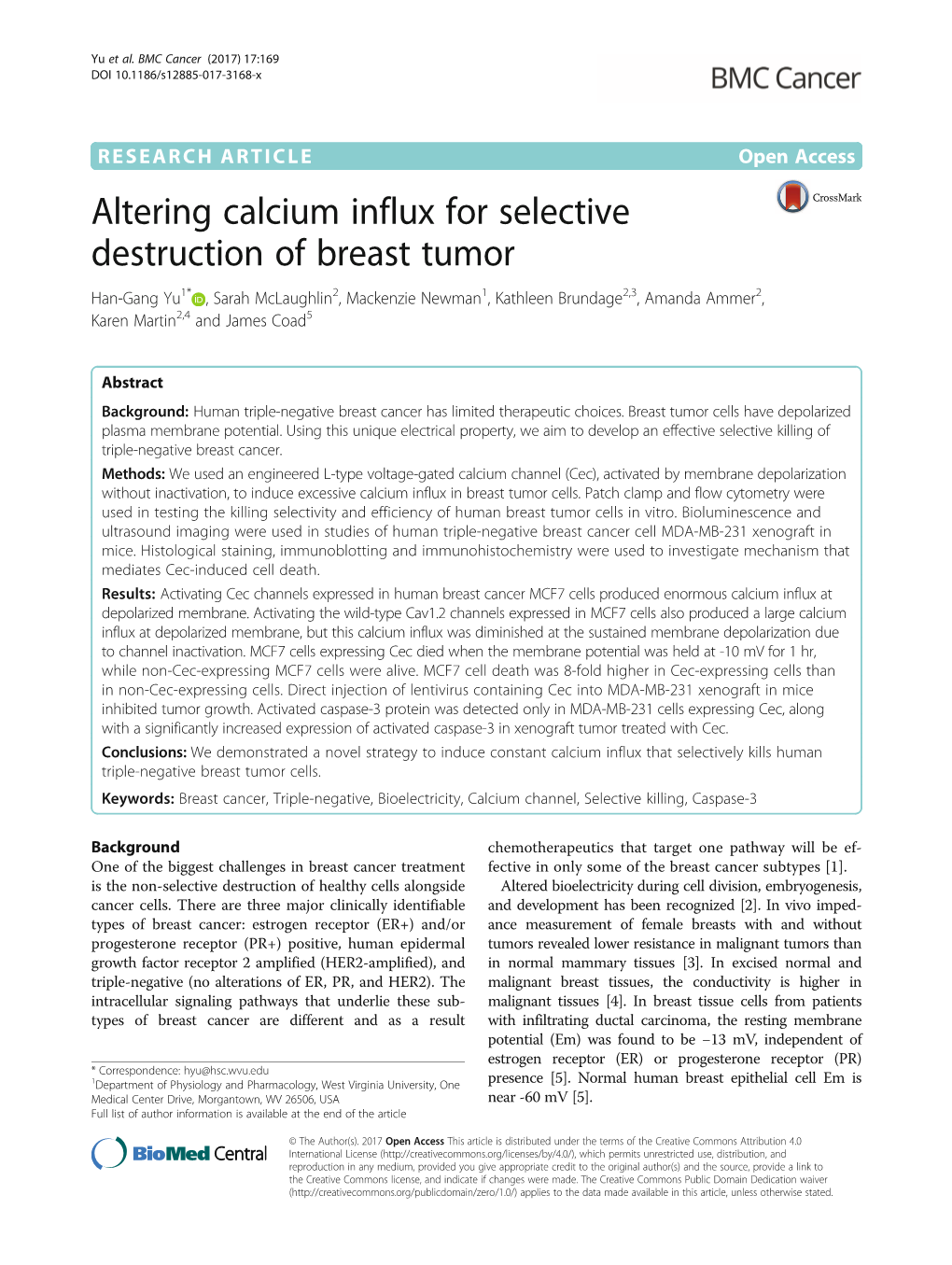 Altering Calcium Influx for Selective Destruction of Breast Tumor