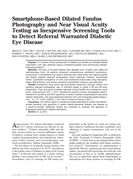 Smartphone-Based Dilated Fundus Photography and Near Visual Acuity Testing As Inexpensive Screening Tools to Detect Referral Warranted Diabetic Eye Disease
