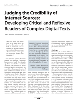 Judging the Credibility of Internet Sources: Developing Critical and Reflexive Readers of Complex Digital Texts