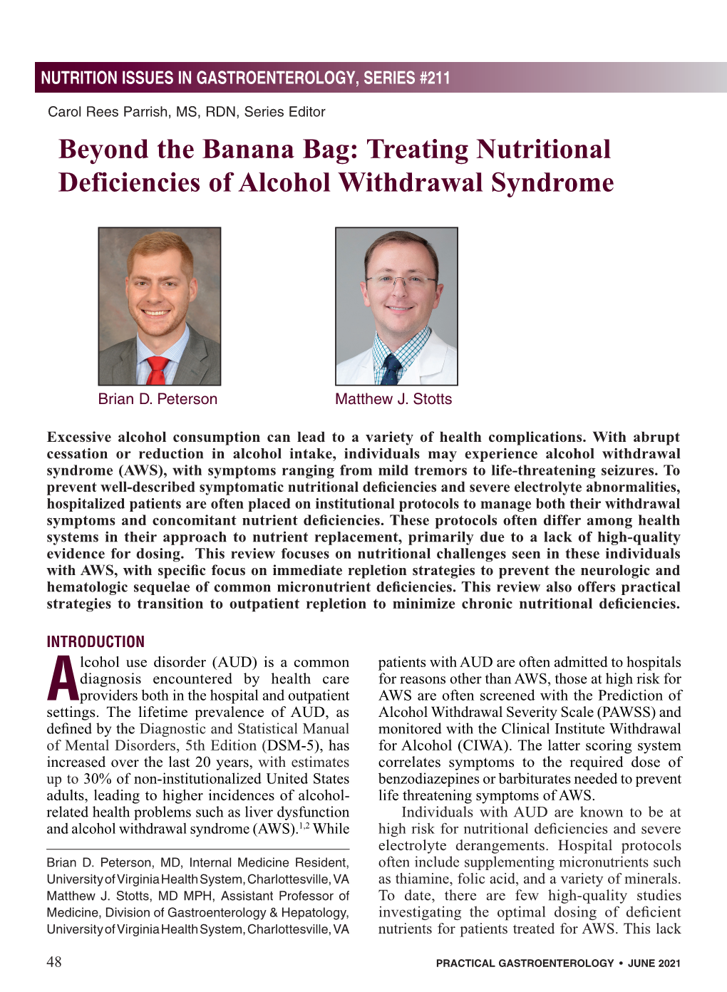 Beyond the Banana Bag: Treating Nutritional Deficiencies of Alcohol Withdrawal Syndrome