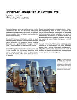 Deicing Salt – Recognizing the Corrosion Threat by Catherine Houska, CSI, TMR Consulting, Pittsburgh, PA USA