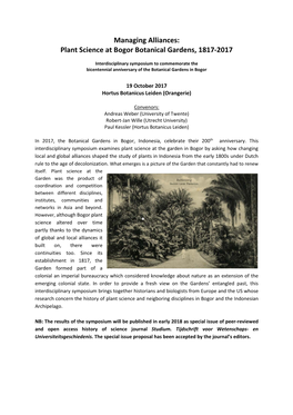 Managing Alliances: Plant Science at Bogor Botanical Gardens, 1817-2017