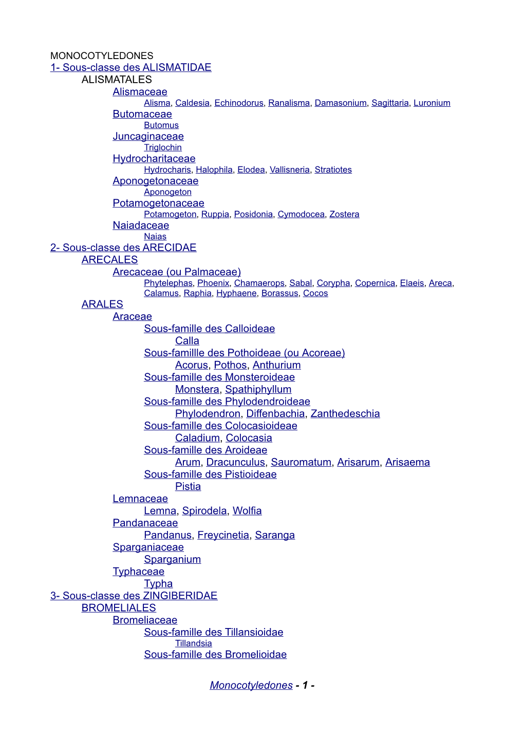 Sous-Classe Des ALISMATIDAE ALISMATALES