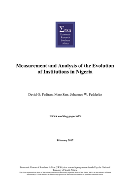 Measurement and Analysis of the Evolution of Institutions in Nigeria
