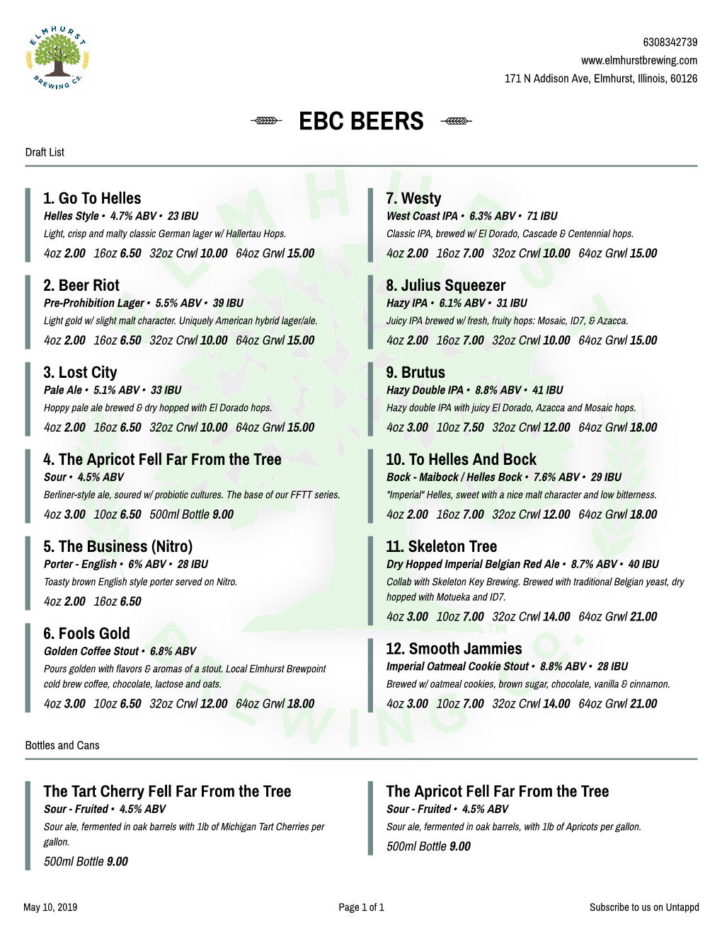 EBC BEERS Draft List