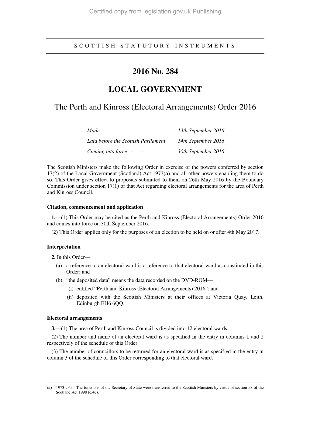 Electoral Arrangements) Order 2016