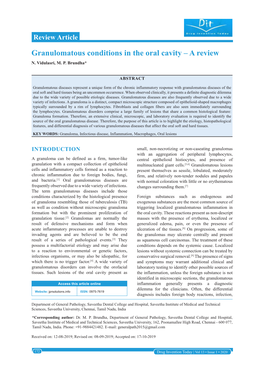 Granulomatous Conditions in the Oral Cavity – a Review N