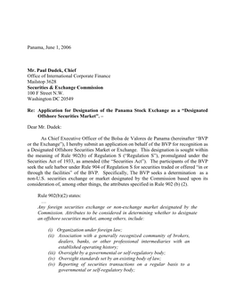 Incoming Letter: the Panama Stock Exchange