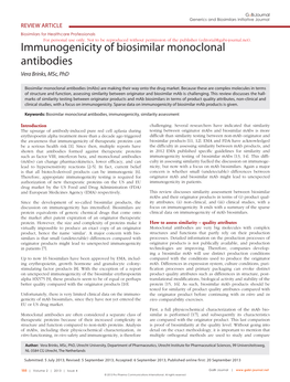 Immunogenicity of Biosimilar Monoclonal Antibodies Vera Brinks, Msc, Phd