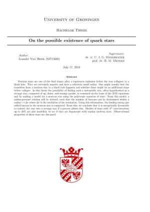 A SOLVING the TOLMANN-OPPENHEIMER-VOLKOFF EQUATIONS 51 Leander Van Beek on the Possible Existence of Quark Stars