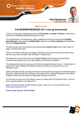 Paul Henderson Full BASSINTHEGRASS 2011 Line-Up