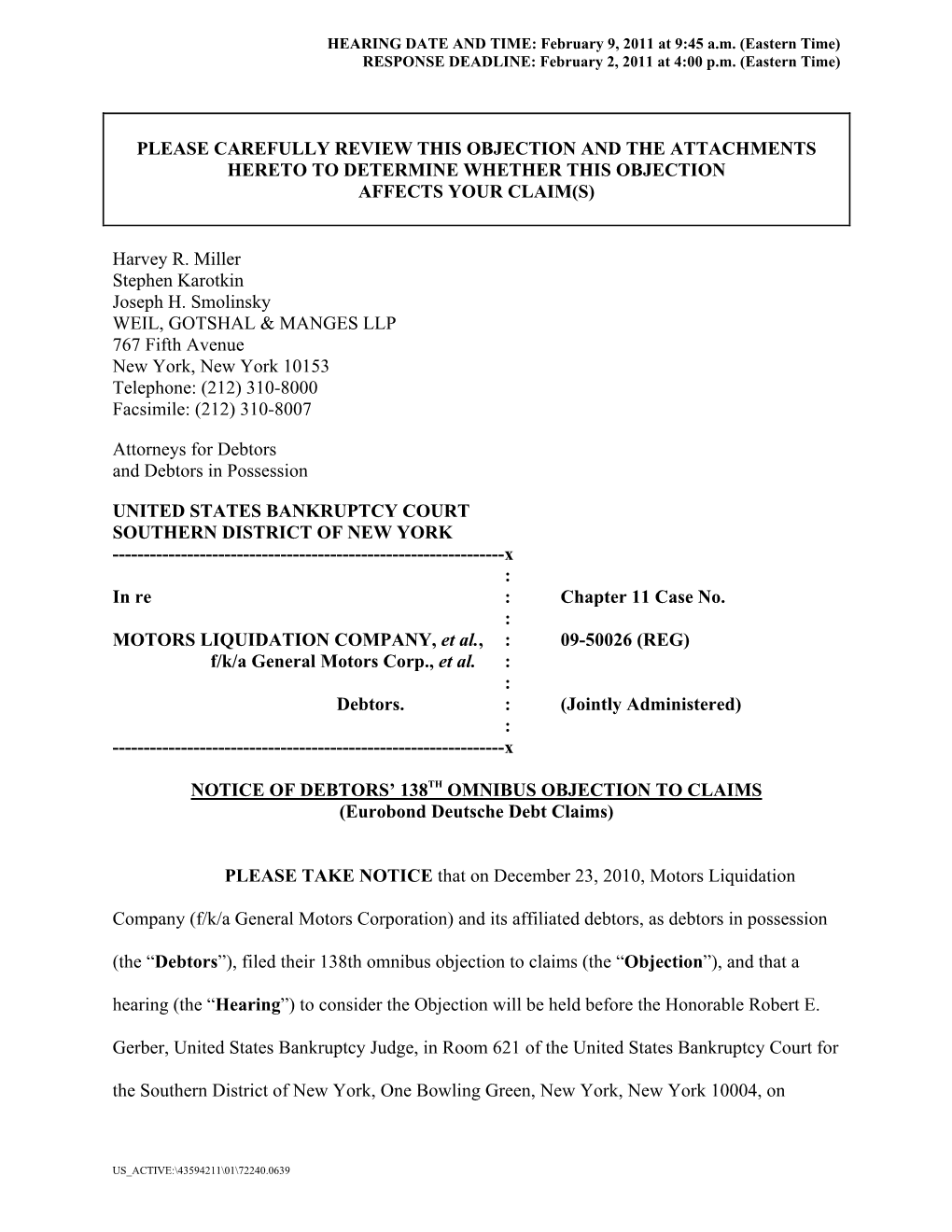 Please Carefully Review This Objection and the Attachments Hereto to Determine Whether This Objection Affects Your Claim(S)