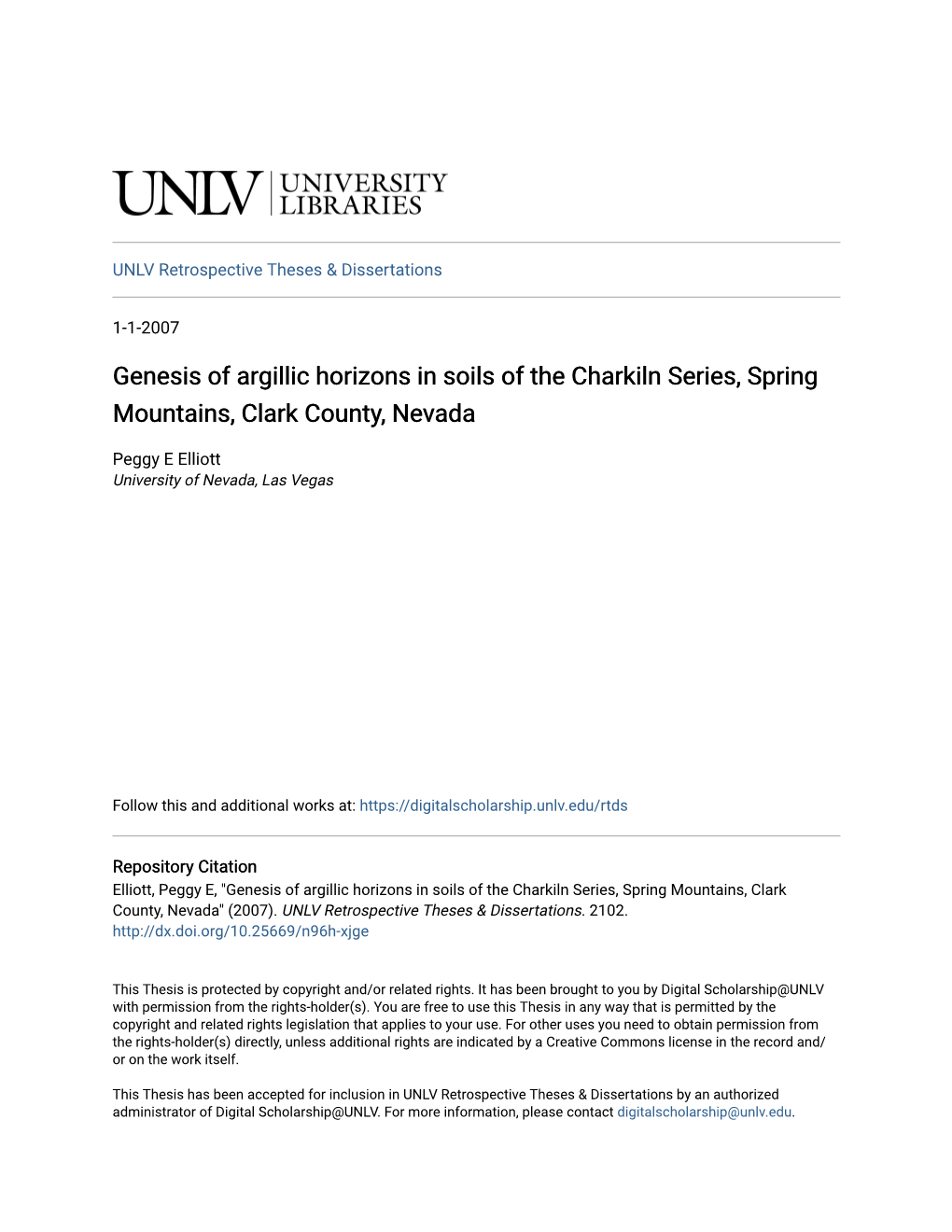 Genesis of Argillic Horizons in Soils of the Charkiln Series, Spring Mountains, Clark County, Nevada