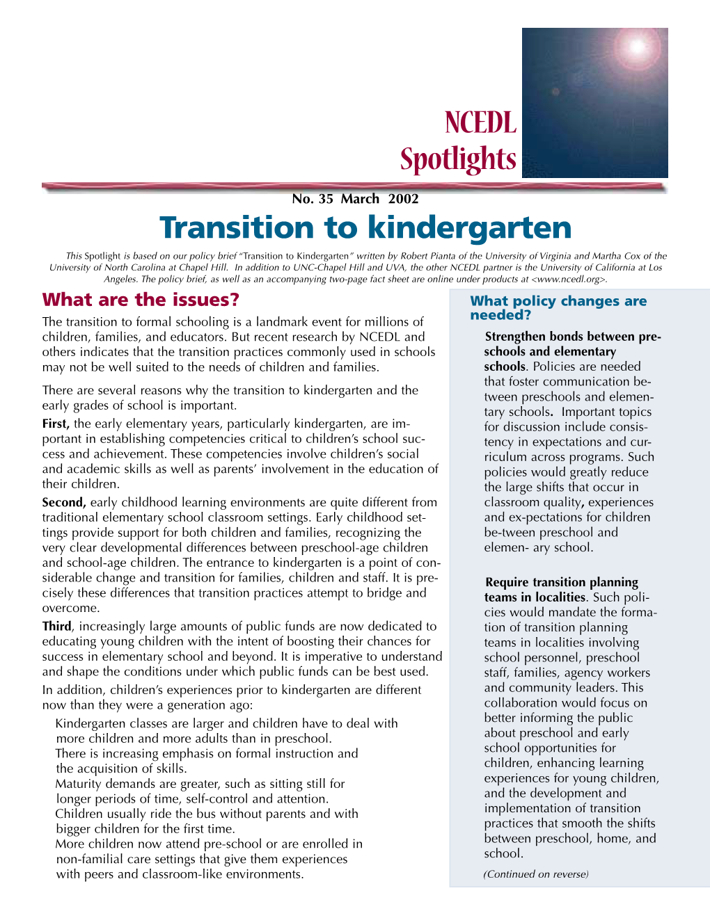 Transition to Kindergarten