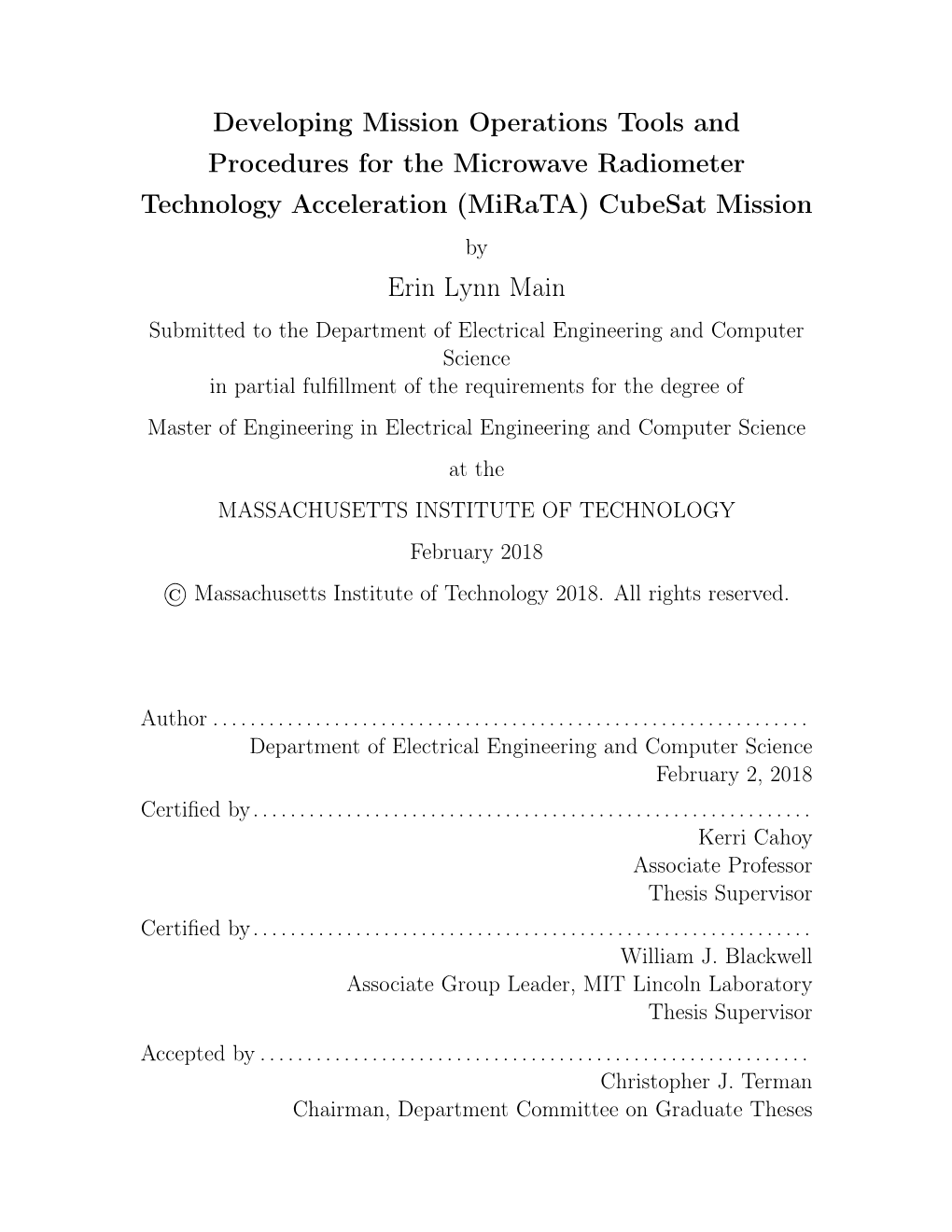 (Mirata) Cubesat Mission