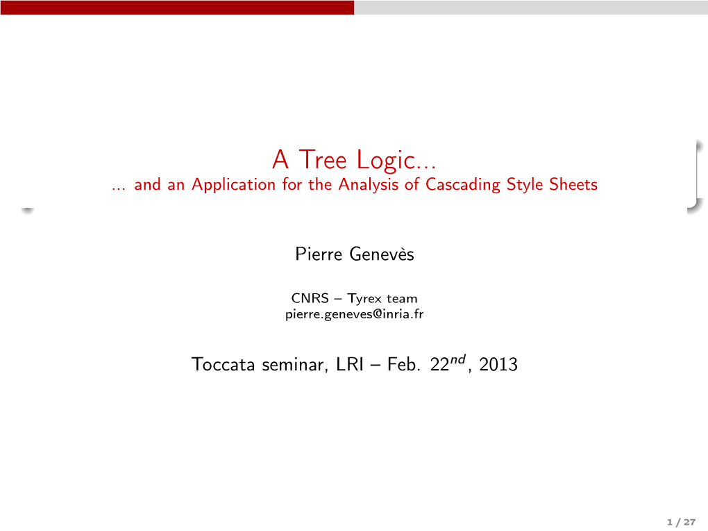 A Tree Logic...And an Application for the Analysis of Cascading Style