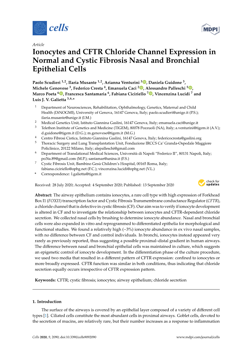 Ionocytes and CFTR Chloride Channel Expression in Normal and Cystic Fibrosis Nasal and Bronchial Epithelial Cells