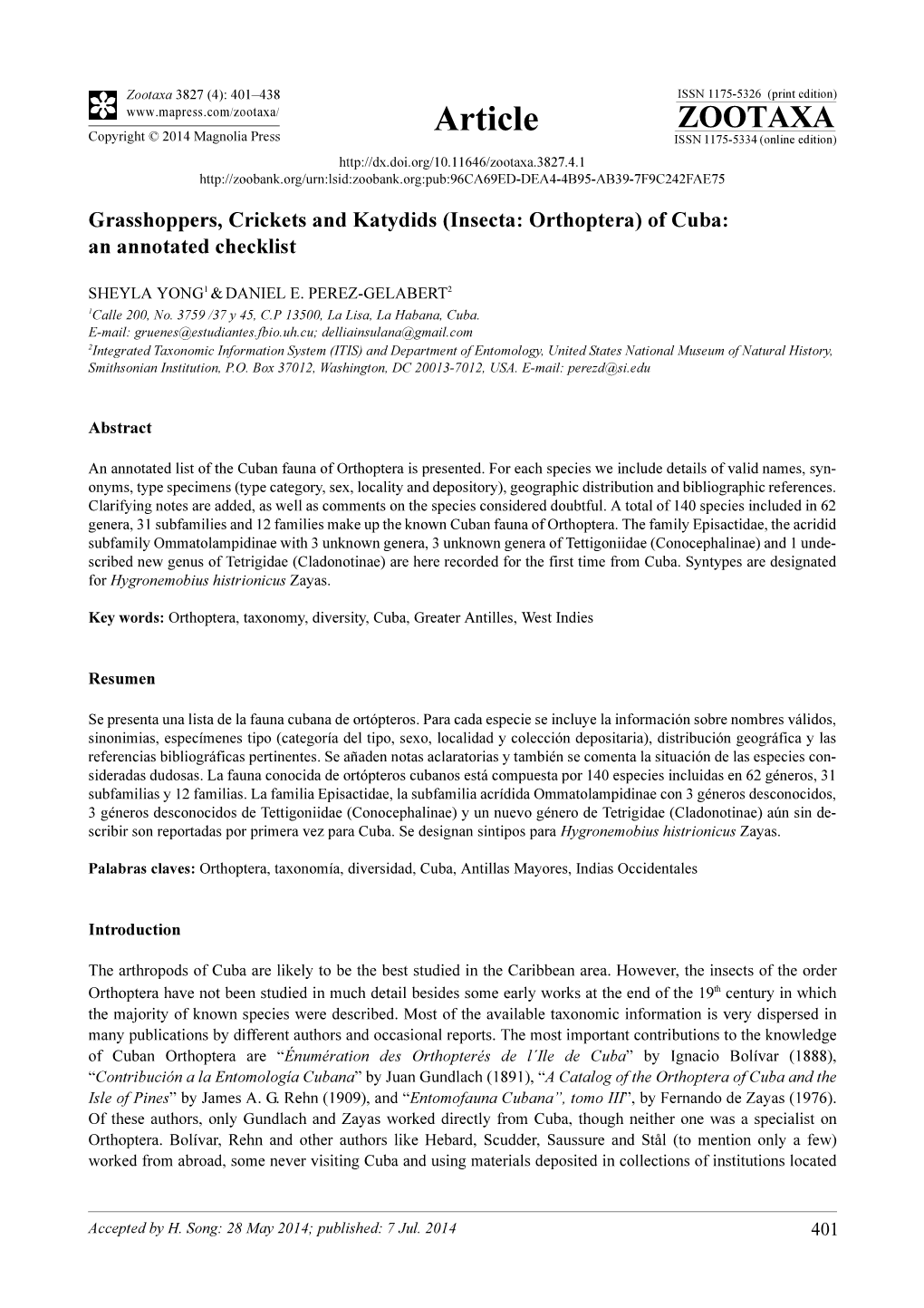 Grasshoppers, Crickets and Katydids (Insecta: Orthoptera) of Cuba: an Annotated Checklist