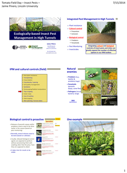 Tomato Field Day – Insect Pests – 7/15/2014 Jaime Pinero, Lincoln University