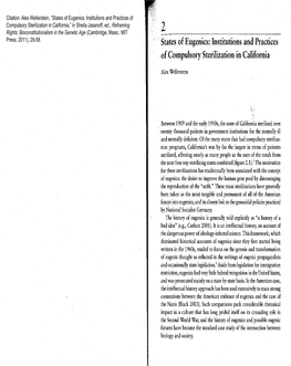 States of Eugenics: Institutions and Practices of Compulsory Sterilization in California