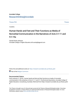 Human Hands and Feet and Their Functions As Media of Nonverbal Communication in the Narratives of Acts 3:1-11 and 9:1-19A