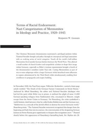 Terms of Racial Endearment: Nazi Categorization of Mennonites in Ideology and Practice, 1929–1945