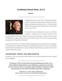 Archbishop Henryk Hoser, S.A.C