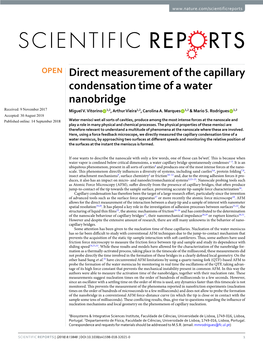 Direct Measurement of the Capillary Condensation Time of a Water Nanobridge Received: 9 November 2017 Miguel V