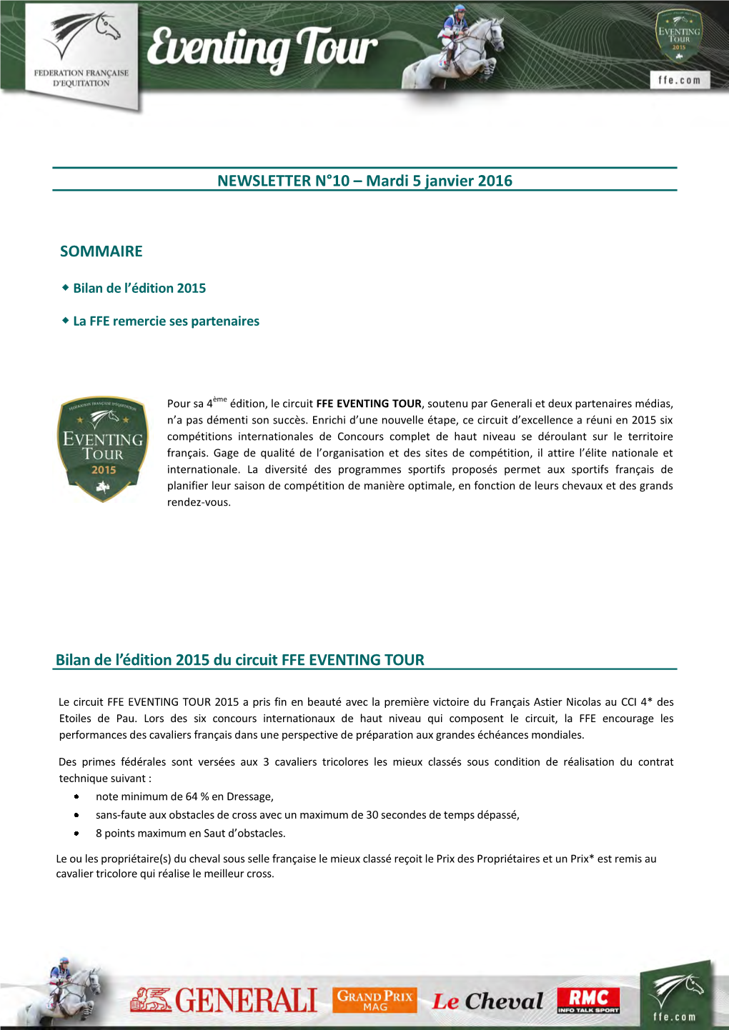 NEWSLETTER N°10 – Mardi 5 Janvier 2016 SOMMAIRE Bilan De L'édition