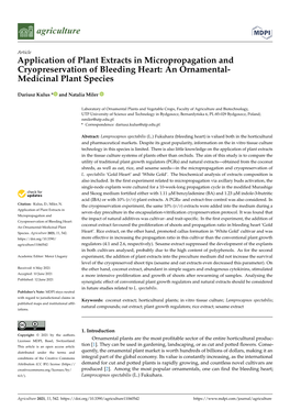 Application of Plant Extracts in Micropropagation and Cryopreservation of Bleeding Heart: an Ornamental- Medicinal Plant Species