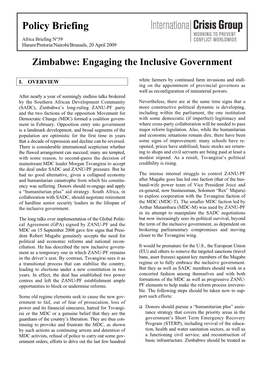 Zimbabwe: Engaging the Inclusive Government
