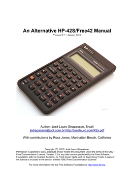 An Alternative HP-42S/Free42 Manual Version 0.7 ─ January 2010